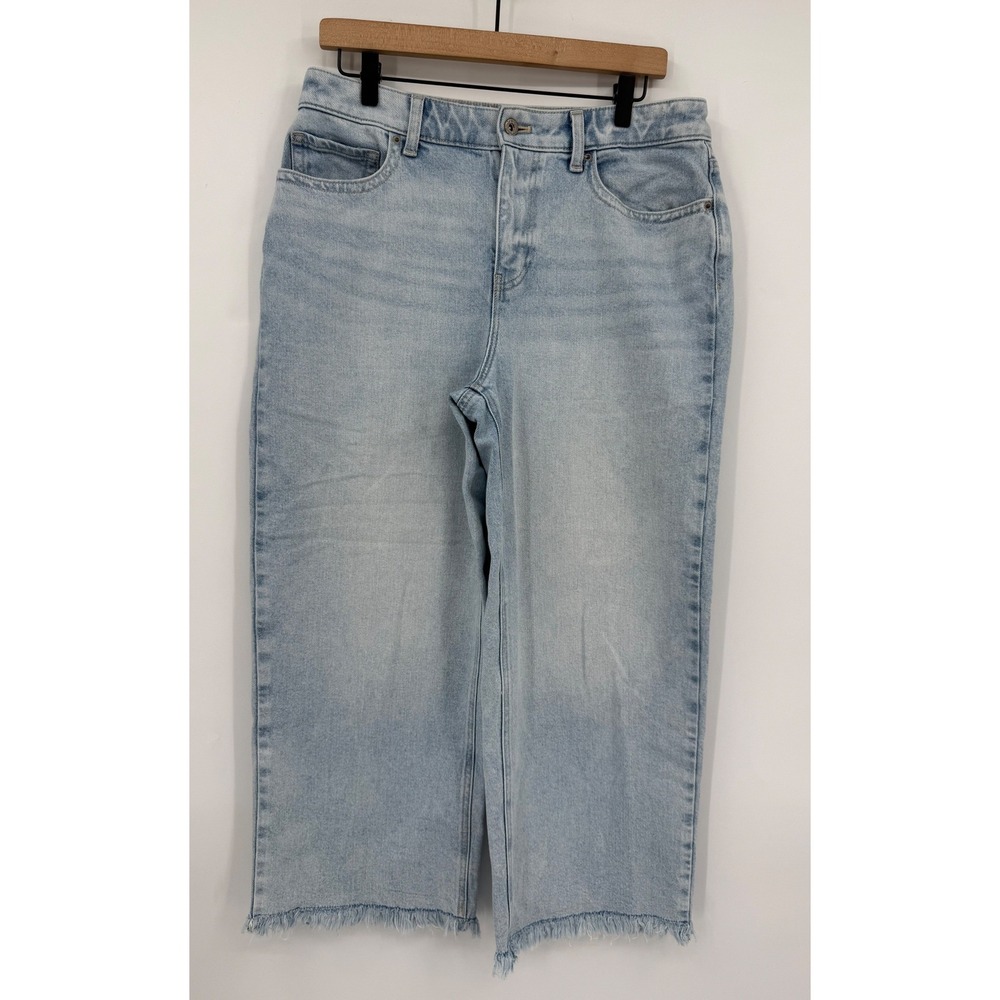 Talbots‎ Jeans Womens 10 Blue Wide Leg Crop Light Wash Frayed Hem High Rise